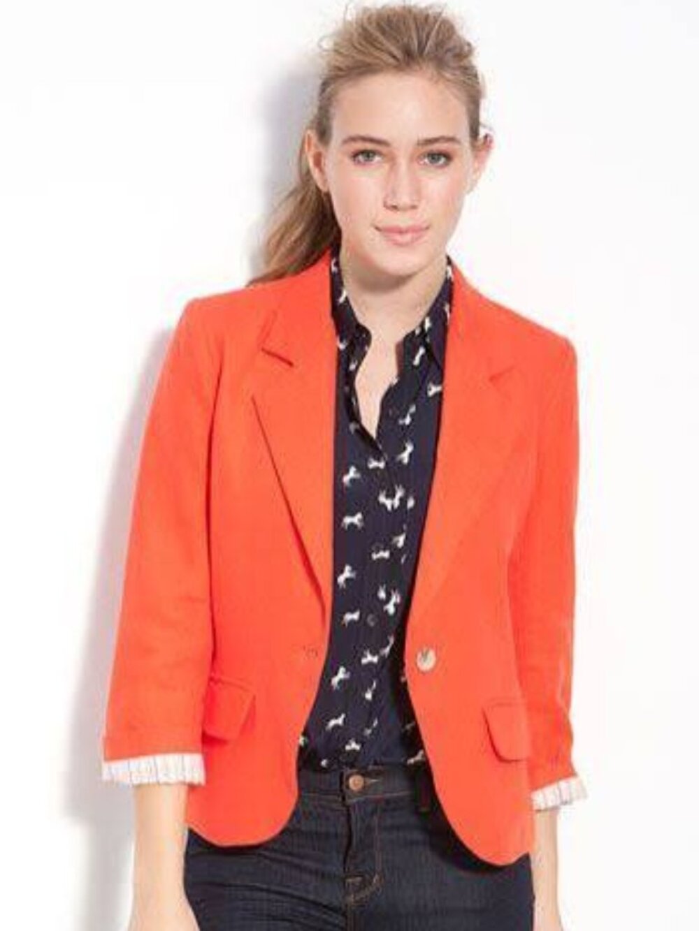 NWOT Bright Orange Linen Blazer
